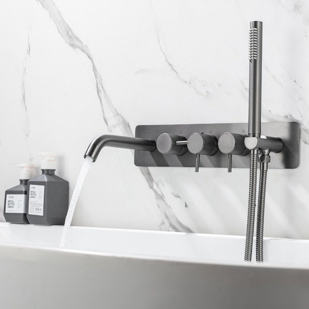 Product Lifestyle image of the Abacus Iso Pro Anthracite Wall Mounted 5 Tap Hole Bath Shower Mixer